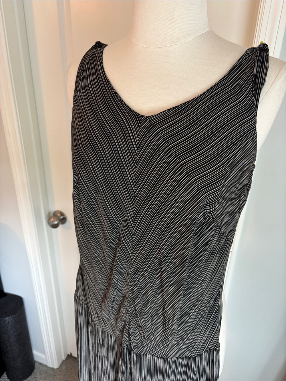 Sleeveless Black & White Striped Midi Dress